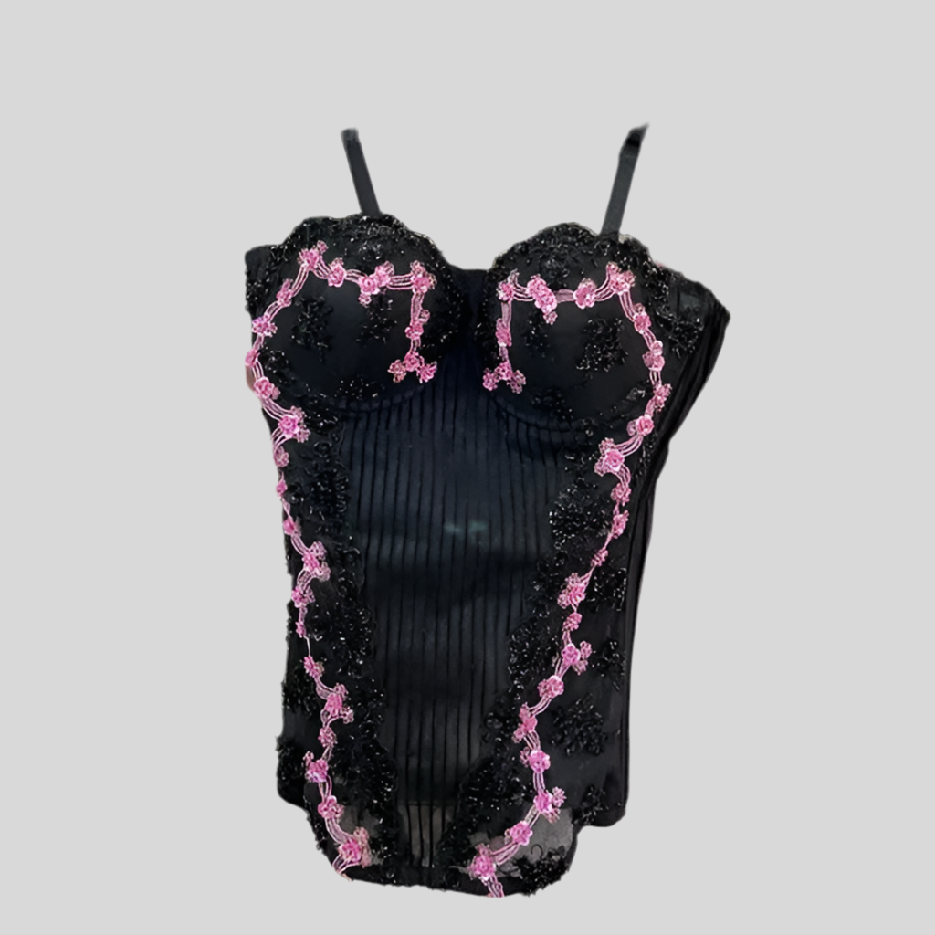 Black Pink Sequin Corset Bustier 34 B