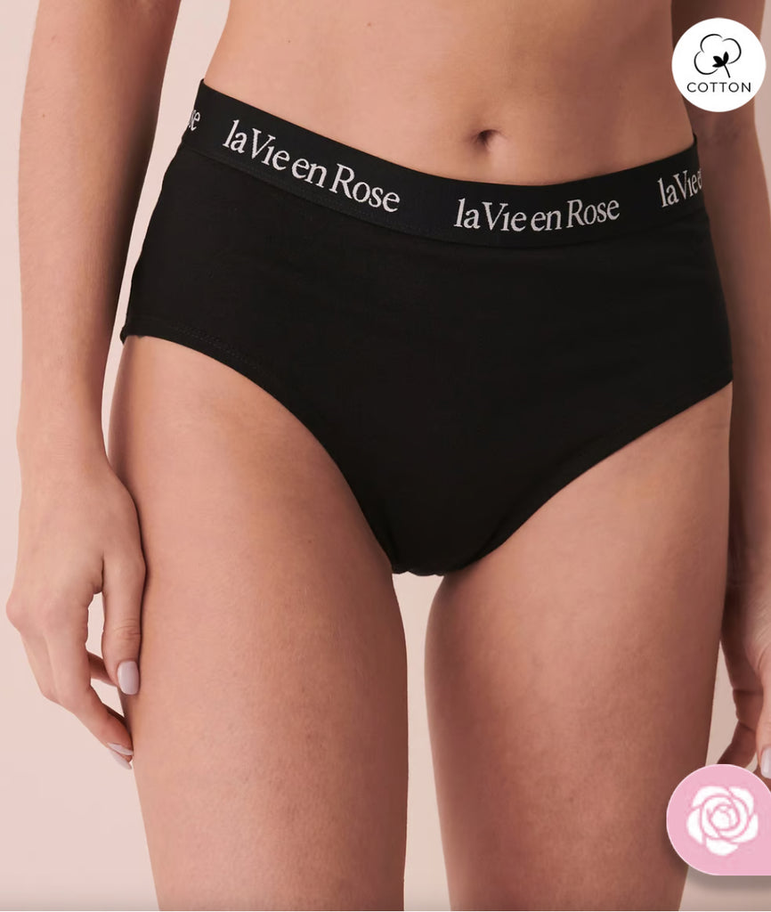 Cotton and Logo Elastic Band High Waist Bikini Panty