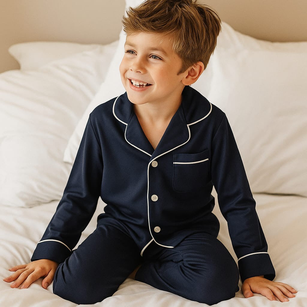 Luxury White Piping Pajamas for Kids